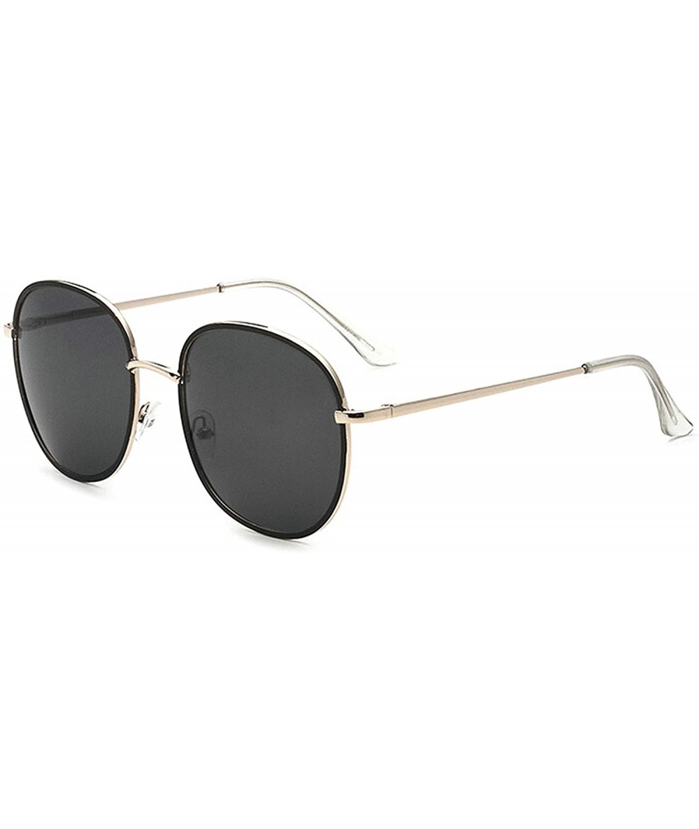 Oversized Retro Round Sunglasses for women metal Resin UV400 Sunglasses - Black Gray - C418T2TEOQ8 $12.04