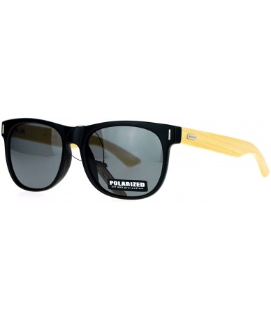 Wayfarer Polarized Lens Real Bamboo Temple Sunglasses Matted Horn Rim Frame - Black (Black) - CY1890YL0QZ $10.69