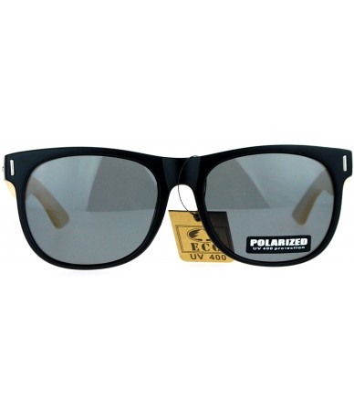 Wayfarer Polarized Lens Real Bamboo Temple Sunglasses Matted Horn Rim Frame - Black (Black) - CY1890YL0QZ $10.69