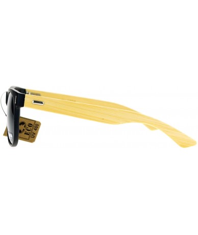 Wayfarer Polarized Lens Real Bamboo Temple Sunglasses Matted Horn Rim Frame - Black (Black) - CY1890YL0QZ $10.69