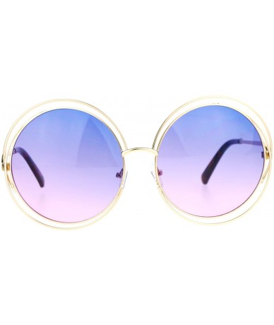 Round Womens Round Double Wire Metal Rim Oversize Circle Lens Sunglasses - Blue Pink - CE12CDS8TDN $13.30