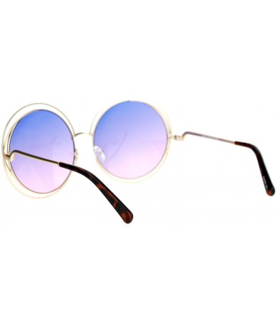Round Womens Round Double Wire Metal Rim Oversize Circle Lens Sunglasses - Blue Pink - CE12CDS8TDN $13.30