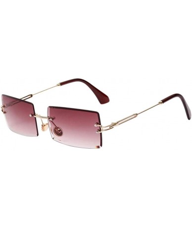 Rimless 2x Vintage Rectangle Cut Rimless Sunglasses Designer Tinted Lens Eyewea - CO190EICTCT $10.07