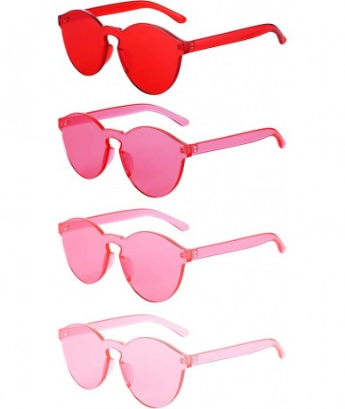Round 4 Pairs Rimless Sunglasses Transparent Candy Color Sunglasses Tinted Eyewear - Red- Rose Red- Pink- Light Pink - CP18XS...