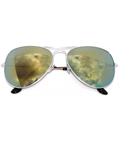 Aviator Aviator Style Gold Lens Sunglasses Silver Color Frame with Flash Mirror Lens - CD11MW5MU1F $8.63