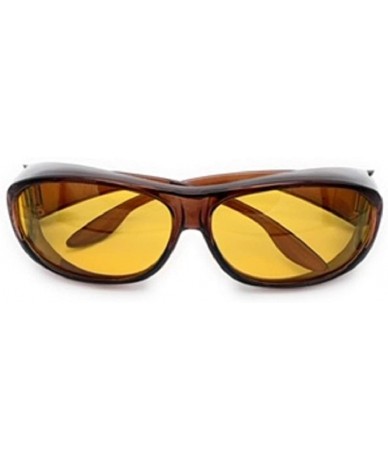 Oversized Wrap Around Night Vision Glasses - Fit Over Glasses with Polarized Yellow Lens Night Driving Glasses - Brown - CK18...