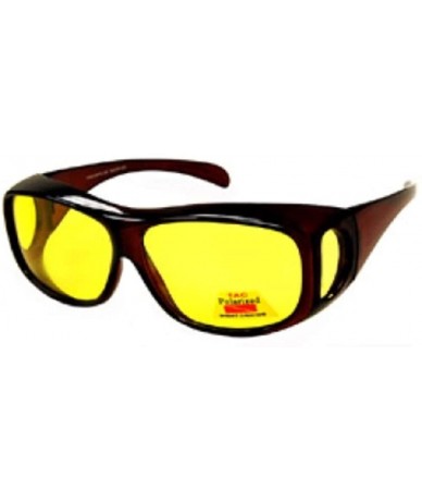 Oversized Wrap Around Night Vision Glasses - Fit Over Glasses with Polarized Yellow Lens Night Driving Glasses - Brown - CK18...