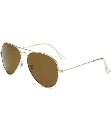Oversized Premium Aviator Sunglasses for Men Women Classic Aviators - Gold Frame/Brown Lens - C918RATZNAI $39.54