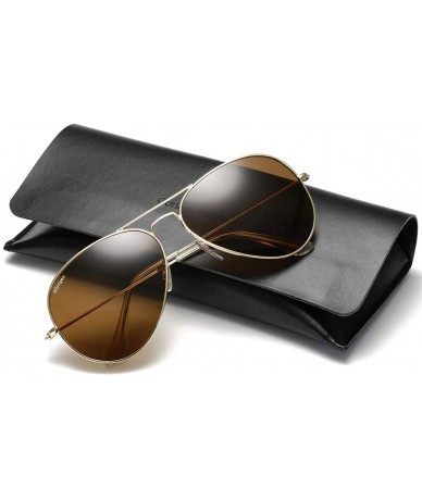 Oversized Premium Aviator Sunglasses for Men Women Classic Aviators - Gold Frame/Brown Lens - C918RATZNAI $16.25