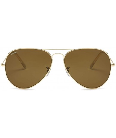 Oversized Premium Aviator Sunglasses for Men Women Classic Aviators - Gold Frame/Brown Lens - C918RATZNAI $16.25