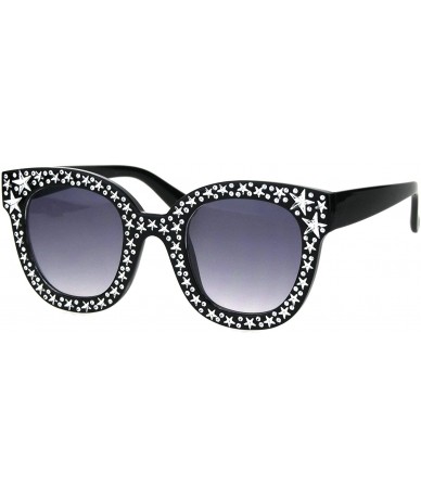 Rectangular Womens Engraving Star Bling Horned Rim Plastic Fashion Sunglasses - Black Smoke - C318HD8OD82 $11.28