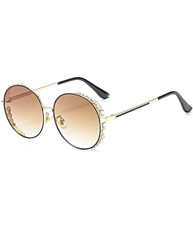 Square Fashion Round Pearl Decor Sunglasses UV Protection Metal Frame - Tawny Lens-e - C318UCG8XRM $15.92