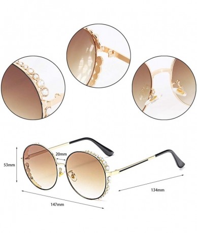 Square Fashion Round Pearl Decor Sunglasses UV Protection Metal Frame - Tawny Lens-e - C318UCG8XRM $15.92