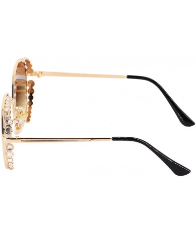 Square Fashion Round Pearl Decor Sunglasses UV Protection Metal Frame - Tawny Lens-e - C318UCG8XRM $15.92