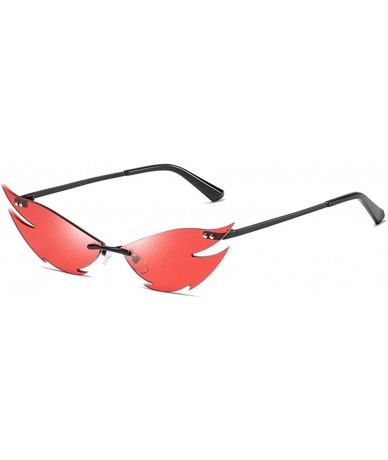 Cat Eye Leaf Shaped Sunglasses Women Rivet Cateye Rimless Eyewear UV Protection - Black Red - CP1900U0M42 $10.71