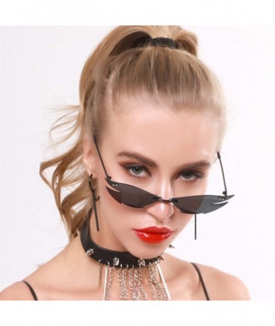 Cat Eye Leaf Shaped Sunglasses Women Rivet Cateye Rimless Eyewear UV Protection - Black Red - CP1900U0M42 $10.71