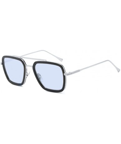 Aviator Iron Man Tony Stark Sunglasses Retro Aviator Square Metal Frame for Men Women - Blue - C218T94OZ52 $7.45