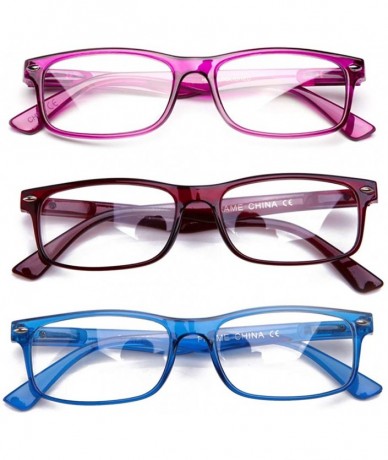 Rimless Unisex Translucent Simple Design No Logo Clear Lens Glasses Squared Fashion Frames - 3 Pack Blue- Purple- Red - CL12M...