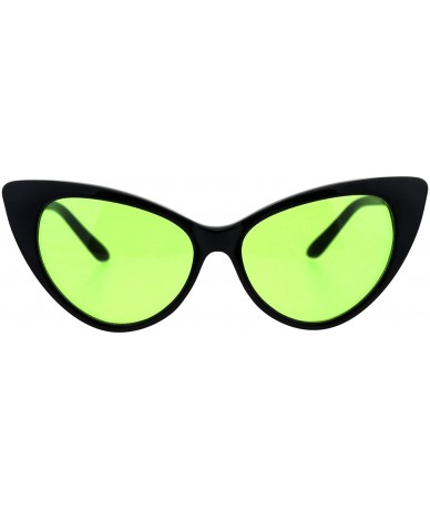 Cat Eye Womens Pop Color Lens Classic Plastic Cat Eye Goth Sunglasses - Black Green - CQ18EYGZTKS $11.38