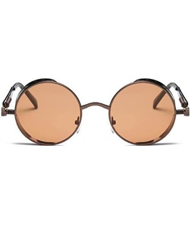 Round Retro Steampunk Fashion Round Metal Circle Frame Sunglasses - Amber-amber - C41804NX45Z $13.90