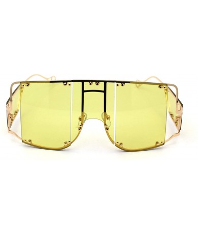 Oversized Flashy Oversize Metal Stud Mob Luxury Panel Lens Sunglasses - Gold Light Yellow - C3190RYMSZQ $28.40
