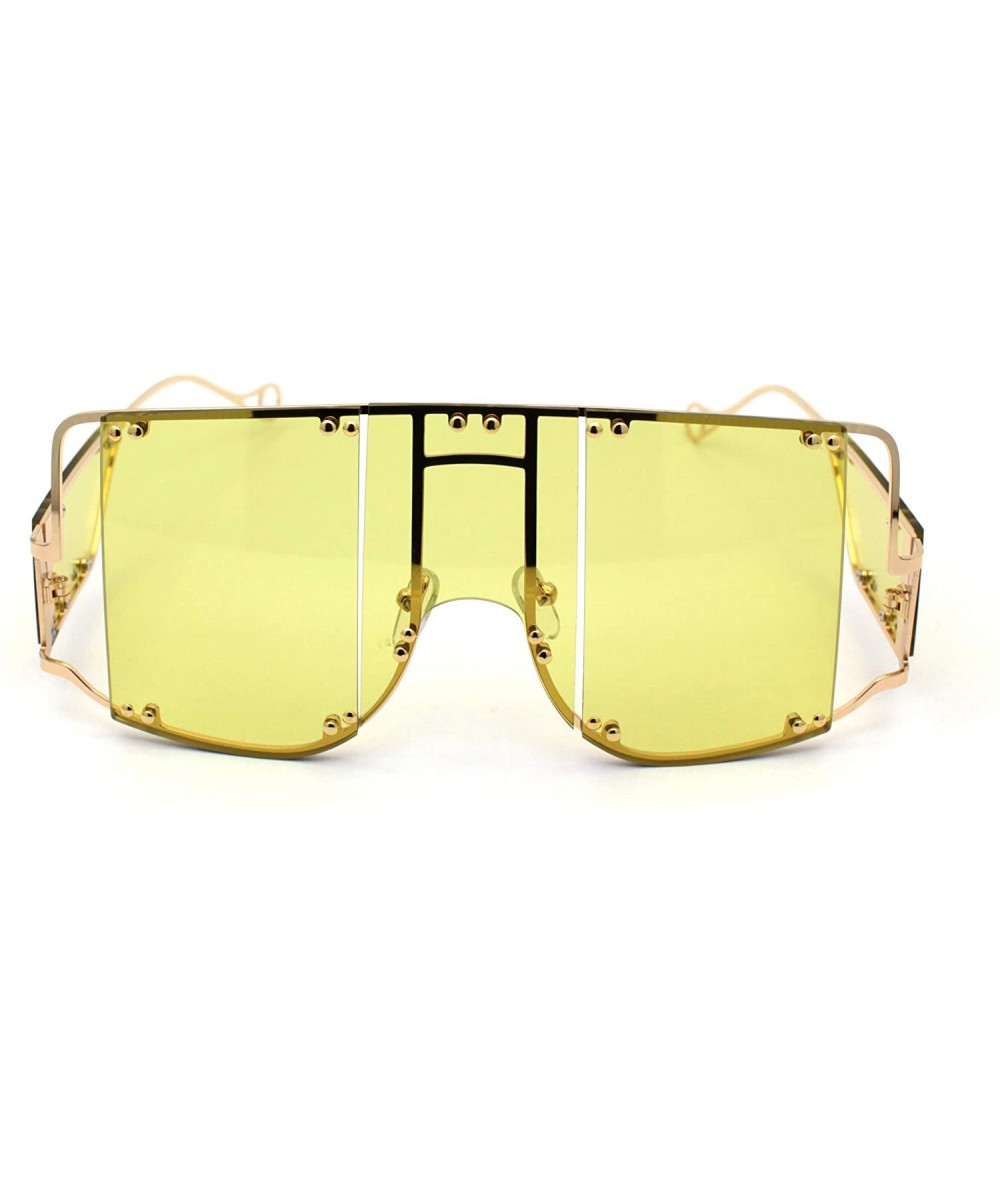 Oversized Flashy Oversize Metal Stud Mob Luxury Panel Lens Sunglasses - Gold Light Yellow - C3190RYMSZQ $17.79