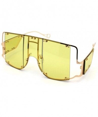Oversized Flashy Oversize Metal Stud Mob Luxury Panel Lens Sunglasses - Gold Light Yellow - C3190RYMSZQ $17.79