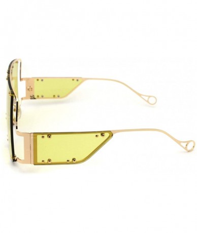 Oversized Flashy Oversize Metal Stud Mob Luxury Panel Lens Sunglasses - Gold Light Yellow - C3190RYMSZQ $17.79