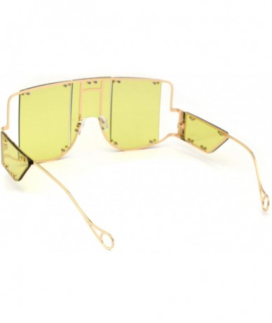 Oversized Flashy Oversize Metal Stud Mob Luxury Panel Lens Sunglasses - Gold Light Yellow - C3190RYMSZQ $17.79