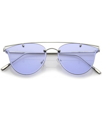 Round Modern Crossbar Horn Rimmed Round Flat Lens Rimless Sunglasses 52mm - Silver / Dark Blue - CQ182OHTY6K $8.36