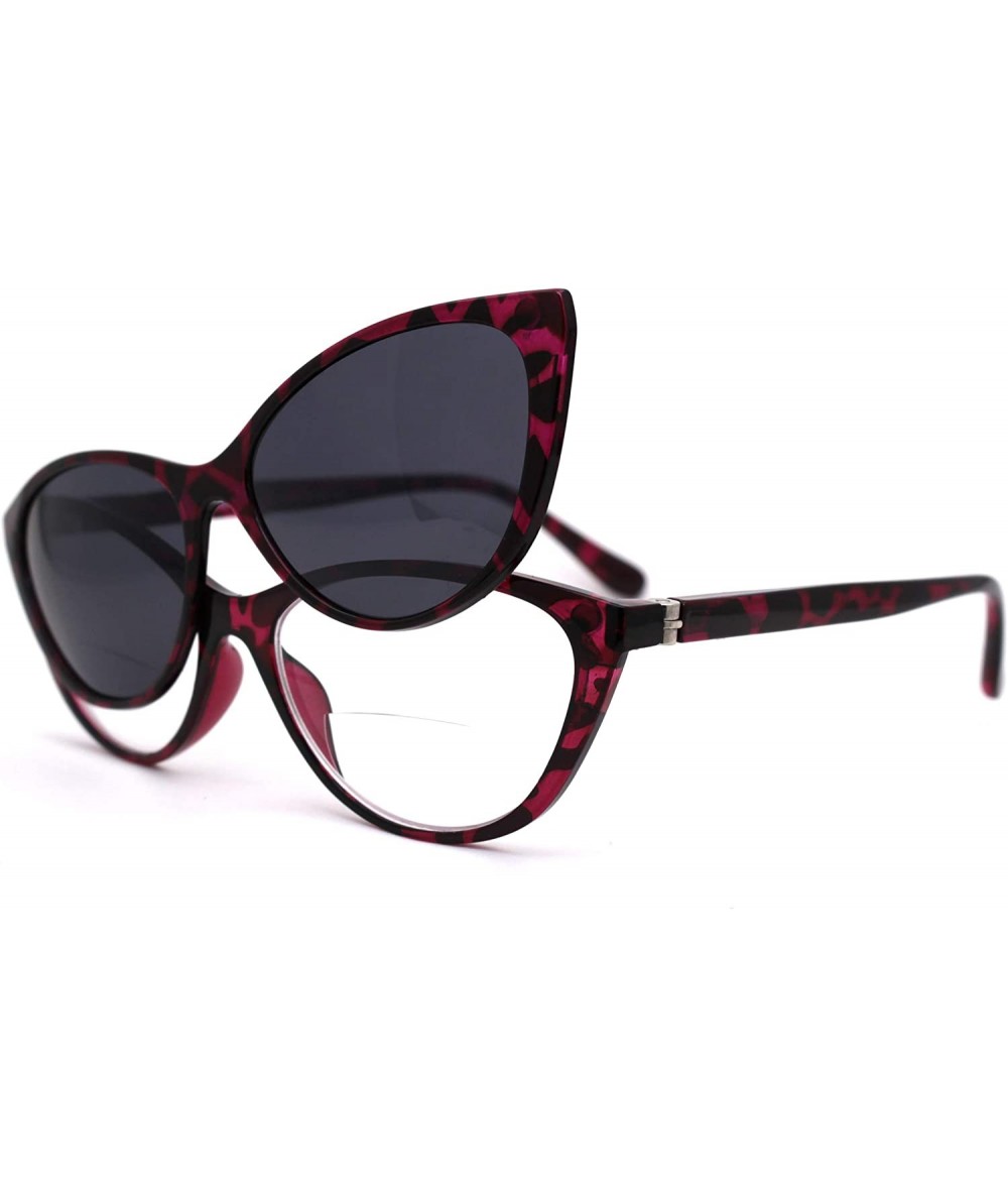 Cat Eye Cateye Magnetic Clip On Polarized Sunglasses On Bifocal Reading Glasses - Purple Tortoise - C718KAHSRI0 $10.80