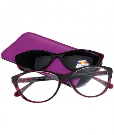 Cat Eye Cateye Magnetic Clip On Polarized Sunglasses On Bifocal Reading Glasses - Purple Tortoise - C718KAHSRI0 $10.80