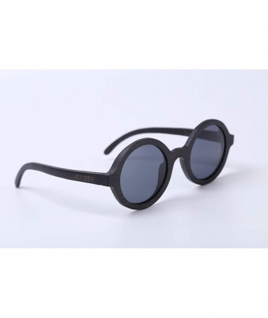 Round Wooden Polarized Sunglasses Classical Handmade Eyewear with Case for Men and Women - Black - CP18RZ7405L $11.55