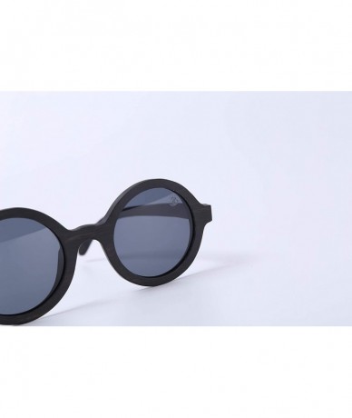 Round Wooden Polarized Sunglasses Classical Handmade Eyewear with Case for Men and Women - Black - CP18RZ7405L $11.55