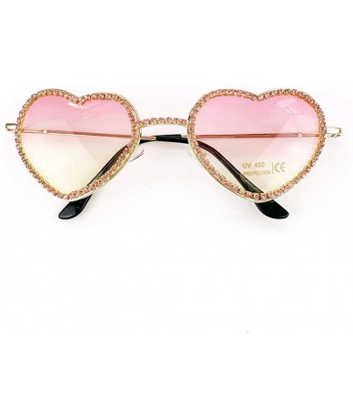 Round 2019 trend round face love heart photo frame color lens female diamond love shape sunglasses UV400 - Pink - C818W38R0YH...