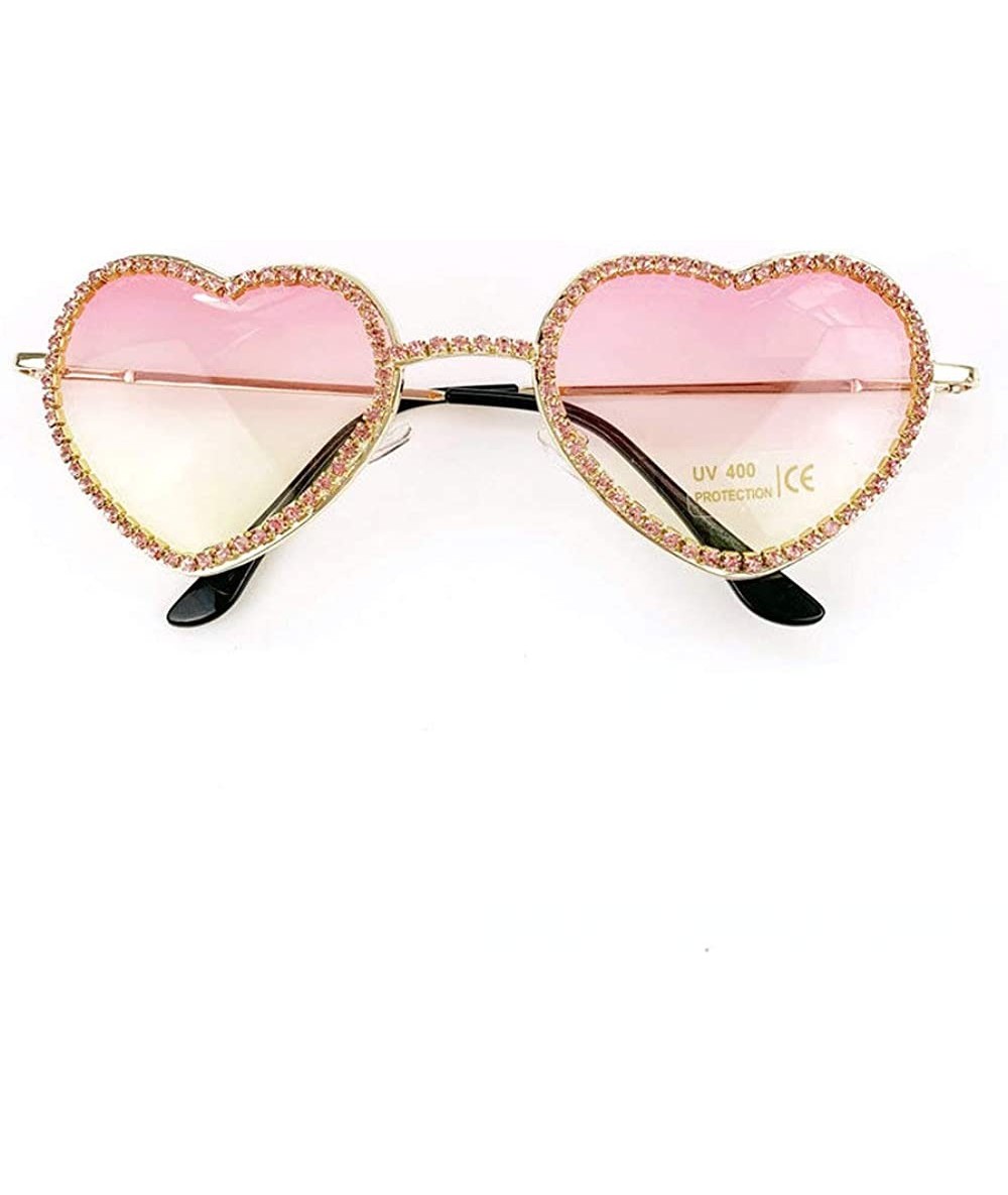 Round 2019 trend round face love heart photo frame color lens female diamond love shape sunglasses UV400 - Pink - C818W38R0YH...