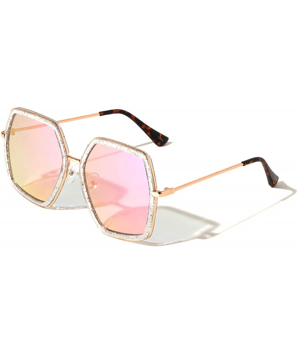 Butterfly Geometric Polygon Thin Frame Fashion Sunglasses - Rose Pink Clear - CN197LZ3ZSG $17.44