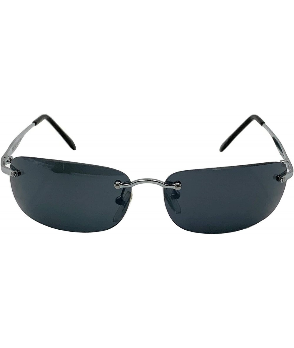 Round Secret Agent Sunglasses - Rimless Matrix Smith Brown Jones - Rectangle Dark Lens - Silver - CX18ZQ3932I $10.18
