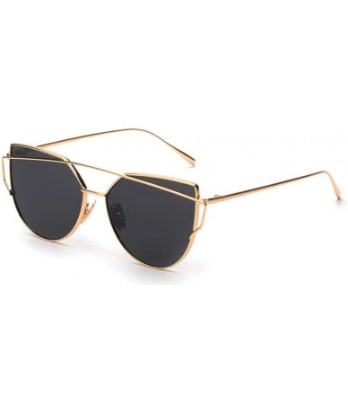 Cat Eye Fashion Twin-Beams Classic Women Metal Frame Mirror Sunglasses Cat Eye Glasses - Gold - CO18RYSQZKS $13.95