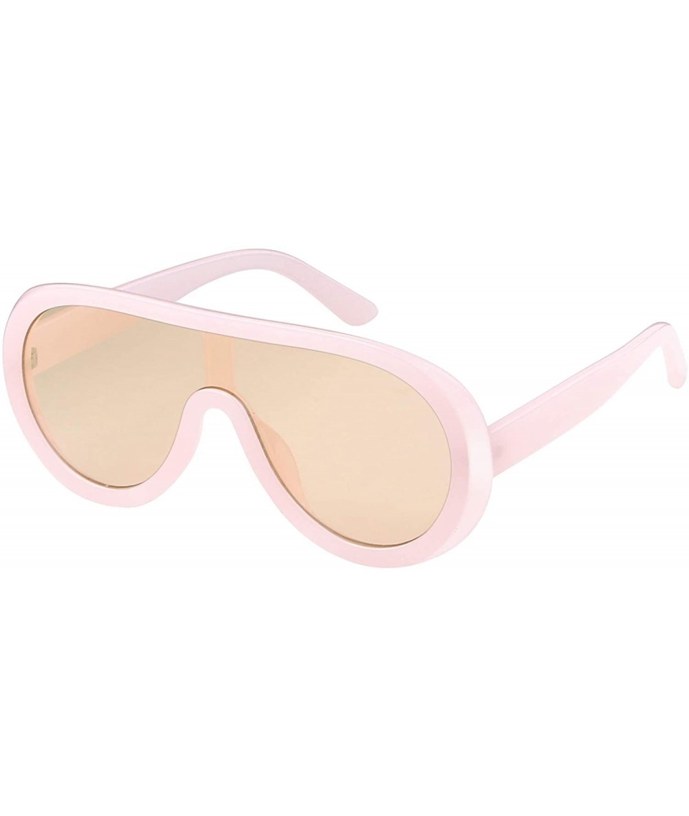 Square Oversized Sunglasses for Women Shades Flat Lenses One Piece Frame Glasses - Pink Frame Light Brown Lens - CT18TEC3OHX ...