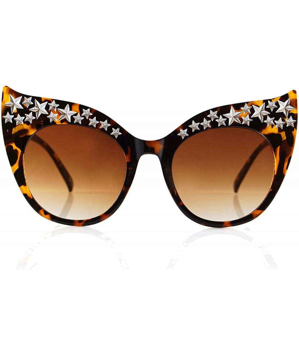 Cat Eye Cat-Eye Batman Mask Top Metal Star Decorated Sunglasses A284 - Tortoise Brown - C118U6LZ5WU $23.53