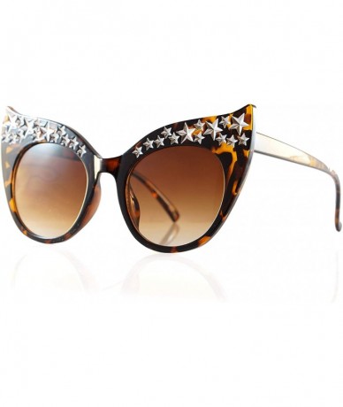 Cat Eye Cat-Eye Batman Mask Top Metal Star Decorated Sunglasses A284 - Tortoise Brown - C118U6LZ5WU $9.91