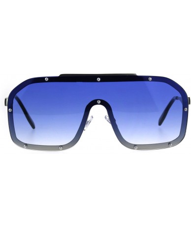Rectangular 80s Retro Robotic Shield Oversize Metal Rim Gradient Sunglasses - Silver Blue - CG189ISI3IS $12.76