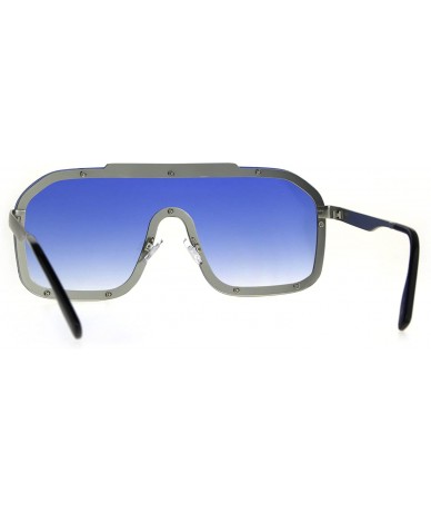 Rectangular 80s Retro Robotic Shield Oversize Metal Rim Gradient Sunglasses - Silver Blue - CG189ISI3IS $12.76