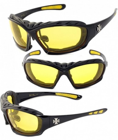 Wrap Mens Motorcycle Padded Goggles Sunglasses CH4873 - Several Colors Available! - Black - Yellow Lens - CK11CTWC06B $12.50