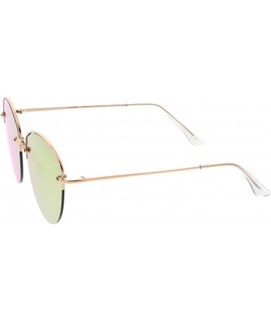 Semi-rimless Modern Metal Nose Bridge Mirrored Flat Lens Semi-Rimless Sunglasses 60mm - Gold / Pink Mirror - CR1829ZEDLW $12.54
