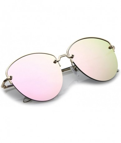 Semi-rimless Modern Metal Nose Bridge Mirrored Flat Lens Semi-Rimless Sunglasses 60mm - Gold / Pink Mirror - CR1829ZEDLW $12.54
