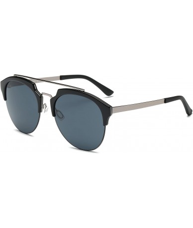 Square Women's Fashion Designer Half Frame Round Cateye Sunglasses - Silver / Gray With Black Rims - C517X0KTX5A $61.70