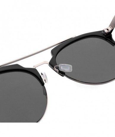 Square Women's Fashion Designer Half Frame Round Cateye Sunglasses - Silver / Gray With Black Rims - C517X0KTX5A $21.94