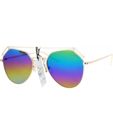 Aviator Womens Retro Aviator Sunglasses Flat Wire Top Metal Frame Aviators - Gold (Rainbow Mirror) - C718753UGKE $12.74